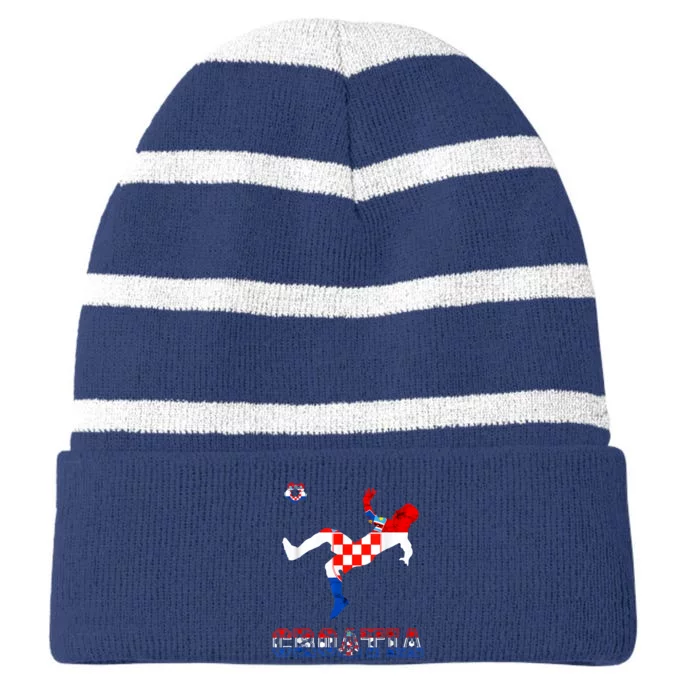 Croatia Croatian Soccer Player Croatian Pride Croatian Flag Striped Beanie with Solid Band