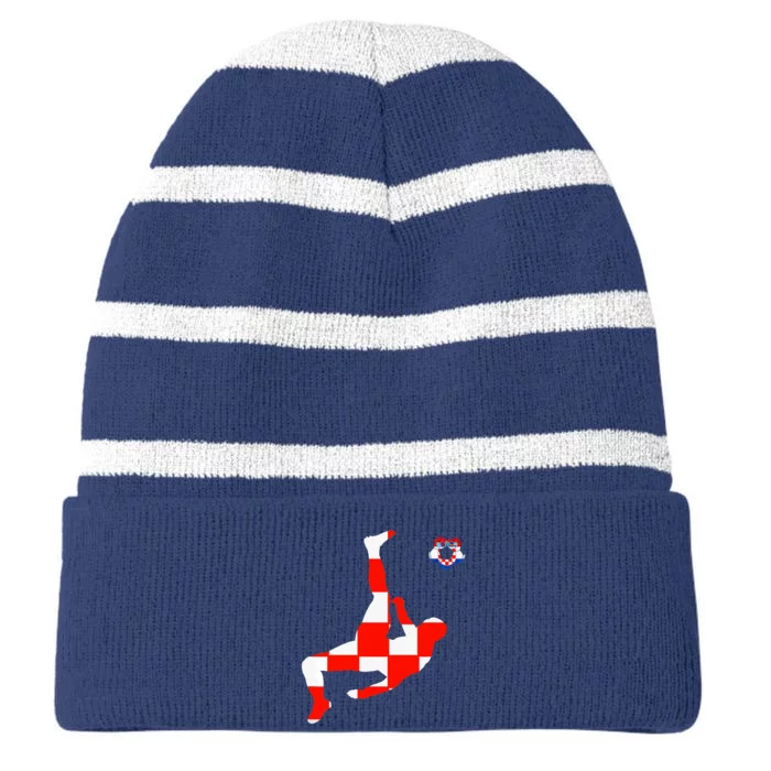 Croatia Croatian Soccer Player Croatian Pride Croatian Flag Striped Beanie with Solid Band