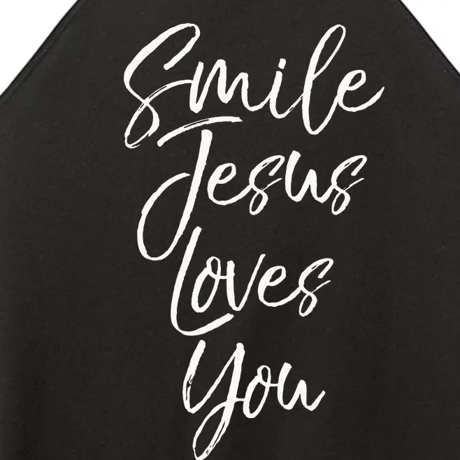 Cute Christian Saying Gift for  Smile Jesus Loves You Women’s Perfect Tri Rocker Tank