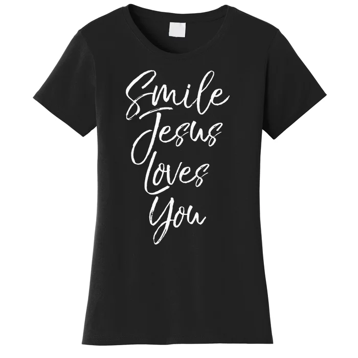 Cute Christian Saying Gift for  Smile Jesus Loves You Women's T-Shirt