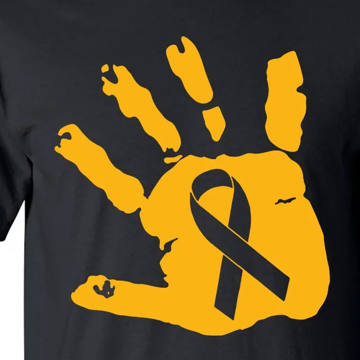 Childhood Cancer Survivor Gold Cancer Ribbon Print Hand Tall T-Shirt