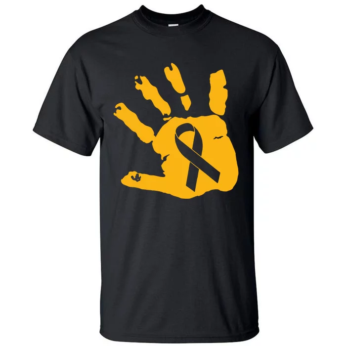 Childhood Cancer Survivor Gold Cancer Ribbon Print Hand Tall T-Shirt