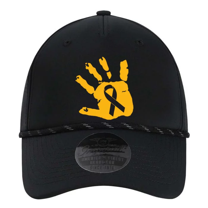 Childhood Cancer Survivor Gold Cancer Ribbon Print Hand Performance The Dyno Cap