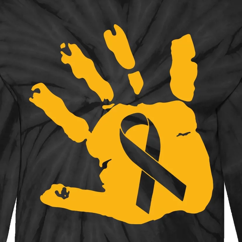 Childhood Cancer Survivor Gold Cancer Ribbon Print Hand Tie-Dye Long Sleeve Shirt