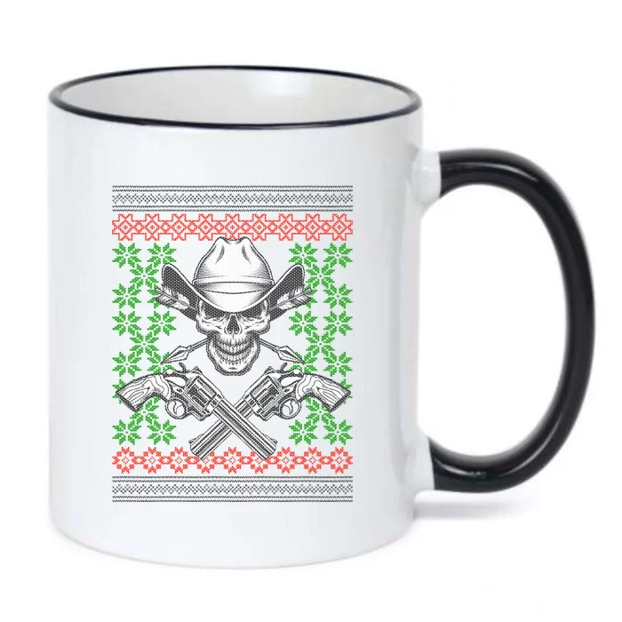 Cool Cowboy Skull Ugly Christmas Sweater Black Color Changing Mug