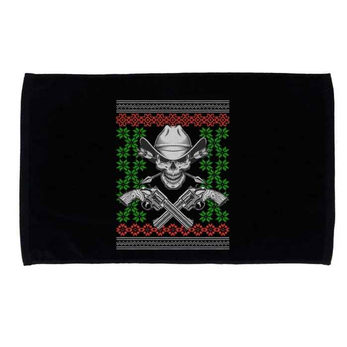 Cool Cowboy Skull Ugly Christmas Sweater Microfiber Hand Towel