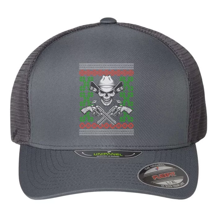 Cool Cowboy Skull Ugly Christmas Sweater Flexfit Unipanel Trucker Cap