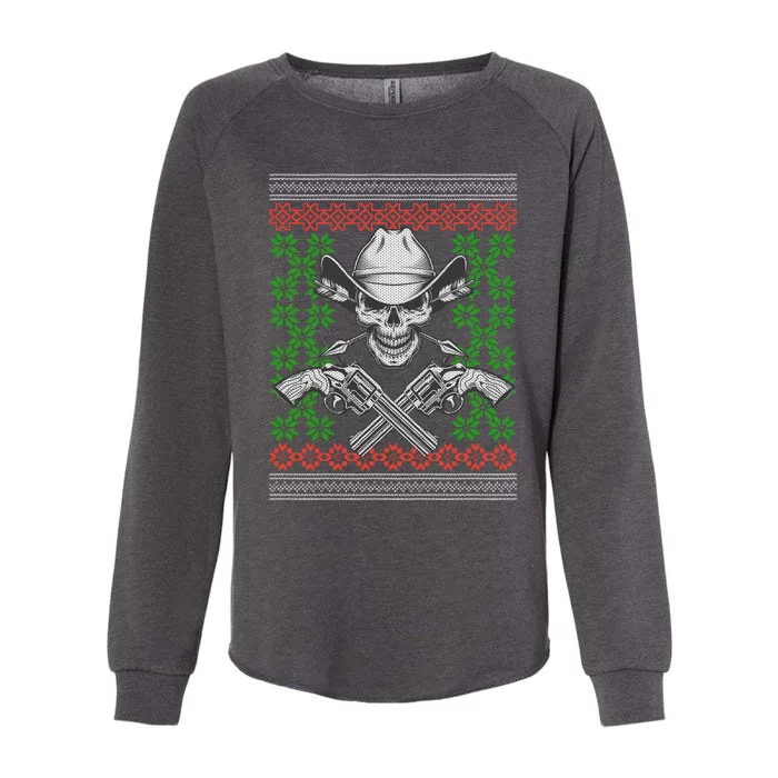 Cool Cowboy Skull Ugly Christmas Sweater Womens California Wash Sweatshirt