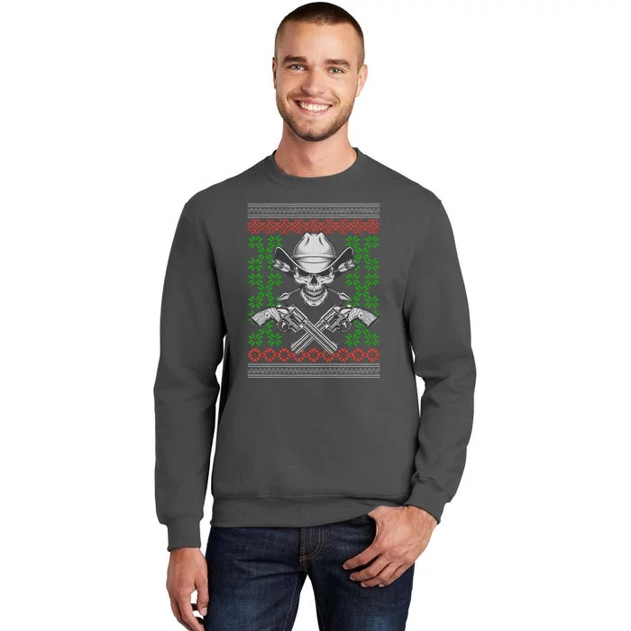 Cool Cowboy Skull Ugly Christmas Sweater Tall Sweatshirt