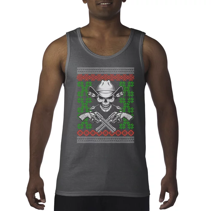 Cool Cowboy Skull Ugly Christmas Sweater Tank Top