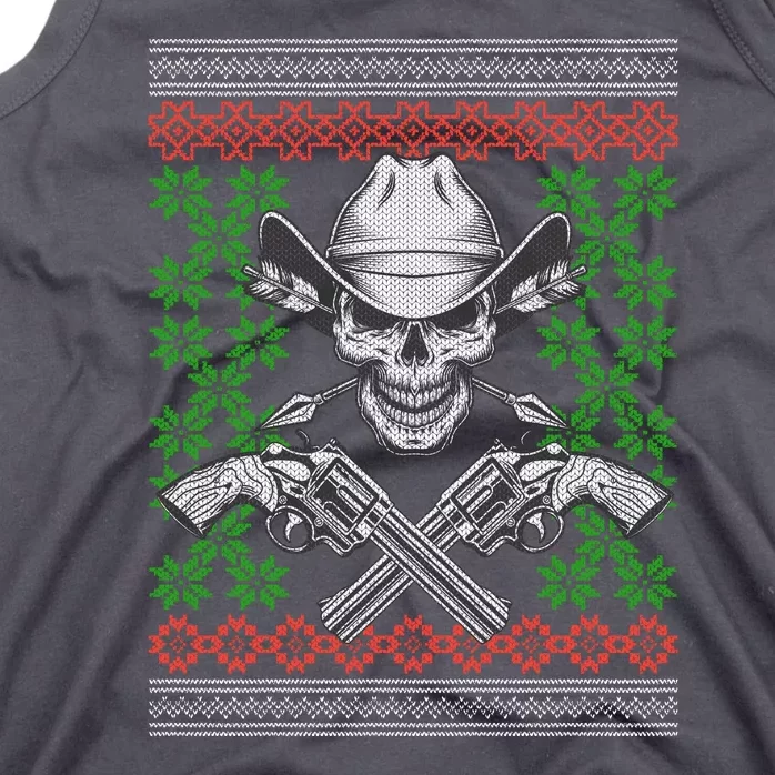 Cool Cowboy Skull Ugly Christmas Sweater Tank Top