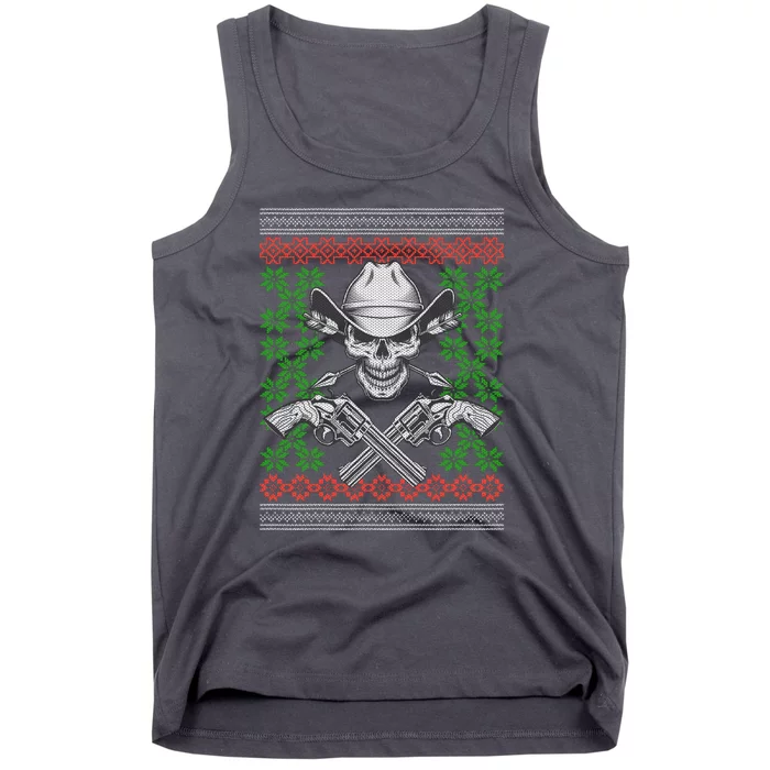 Cool Cowboy Skull Ugly Christmas Sweater Tank Top