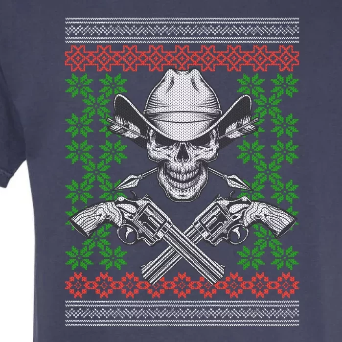 Cool Cowboy Skull Ugly Christmas Sweater Garment-Dyed Heavyweight T-Shirt