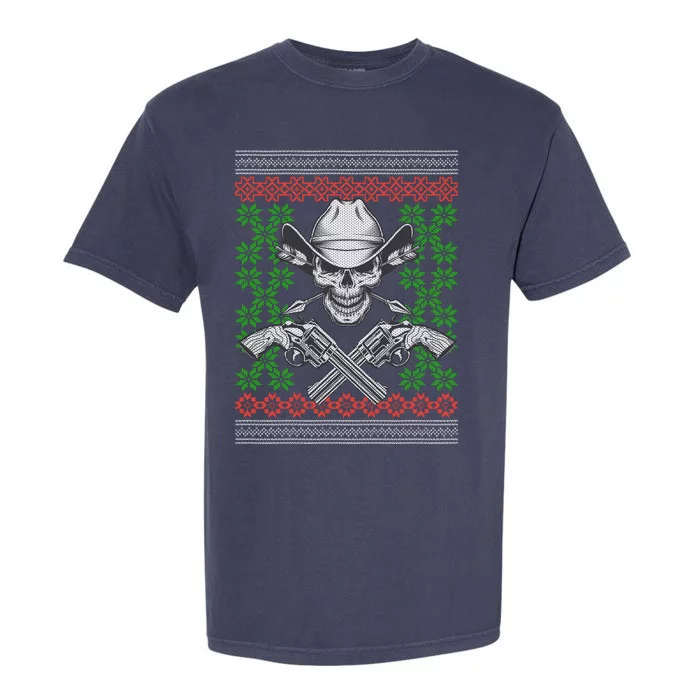 Cool Cowboy Skull Ugly Christmas Sweater Garment-Dyed Heavyweight T-Shirt