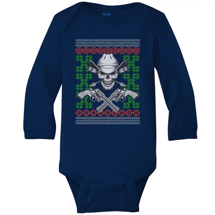 Cool Cowboy Skull Ugly Christmas Sweater Baby Long Sleeve Bodysuit