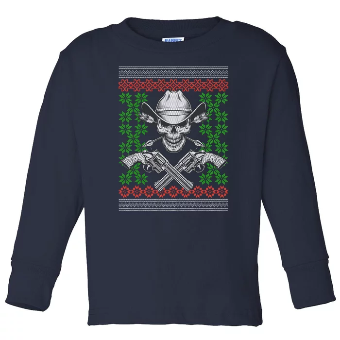 Cool Cowboy Skull Ugly Christmas Sweater Toddler Long Sleeve Shirt