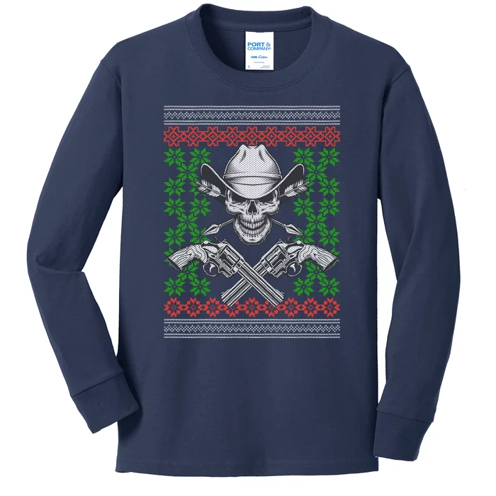 Cool Cowboy Skull Ugly Christmas Sweater Kids Long Sleeve Shirt