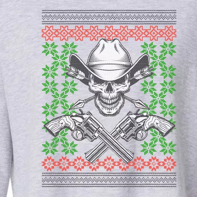 Cool Cowboy Skull Ugly Christmas Sweater Cropped Pullover Crew