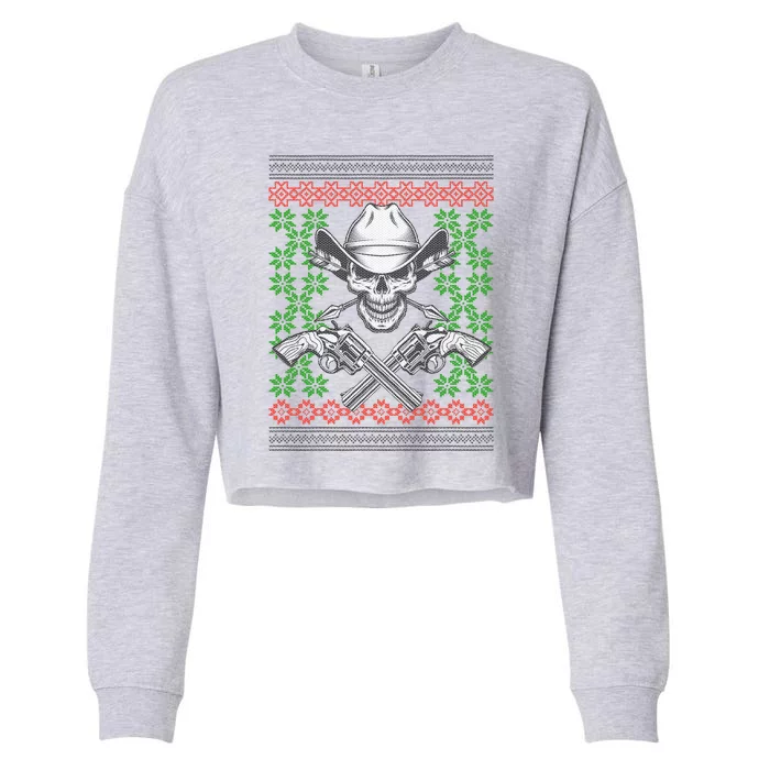 Cool Cowboy Skull Ugly Christmas Sweater Cropped Pullover Crew