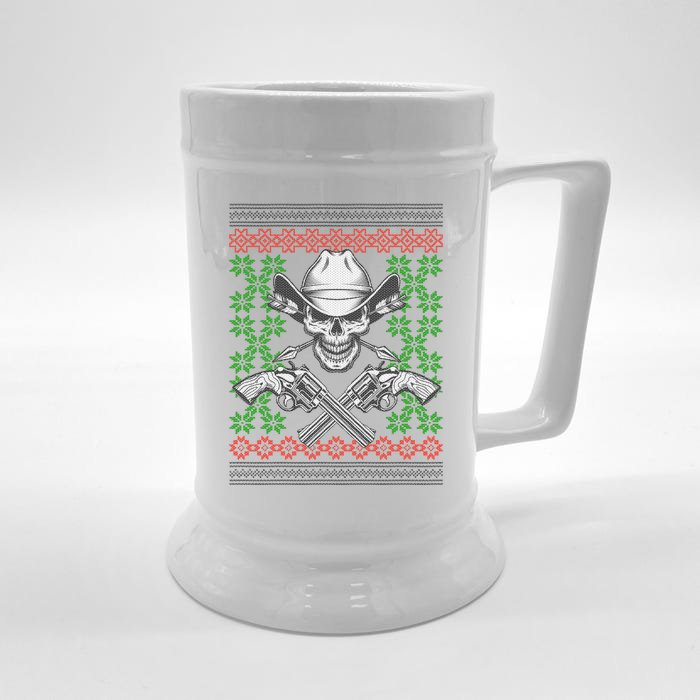 Cool Cowboy Skull Ugly Christmas Sweater Front & Back Beer Stein