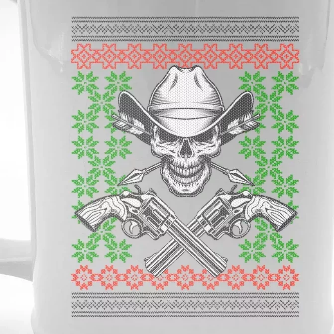 Cool Cowboy Skull Ugly Christmas Sweater Front & Back Beer Stein