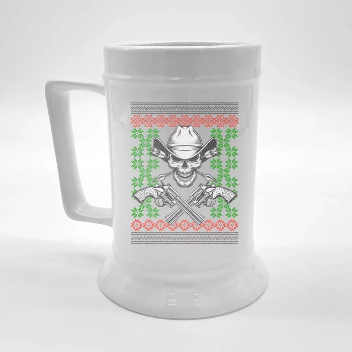 Cool Cowboy Skull Ugly Christmas Sweater Front & Back Beer Stein