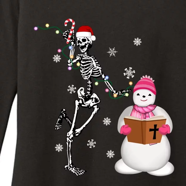 Christmas Christian Skeleton Dancing Xmas Snow Jesus Gift Womens CVC Long Sleeve Shirt