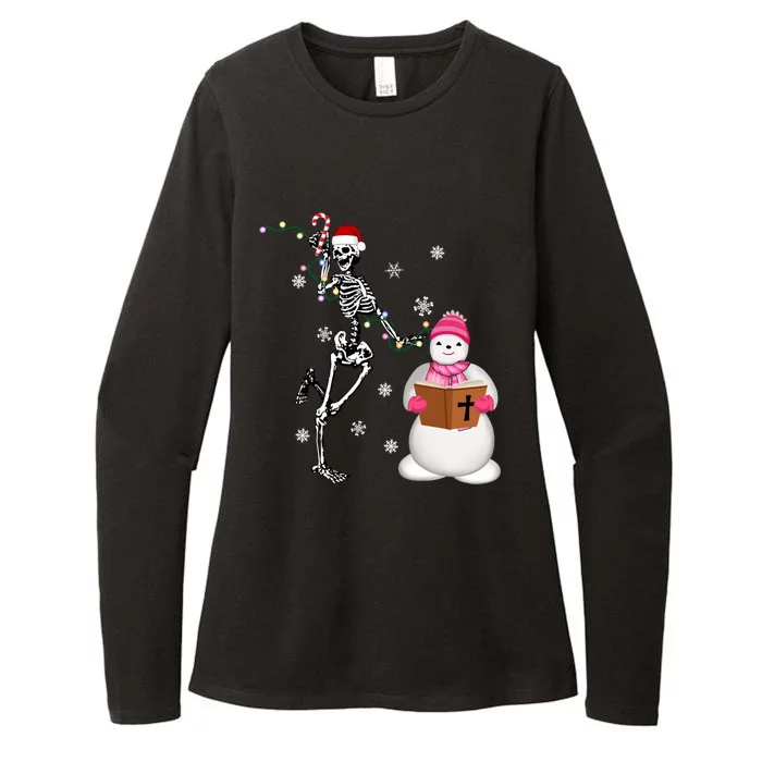 Christmas Christian Skeleton Dancing Xmas Snow Jesus Gift Womens CVC Long Sleeve Shirt