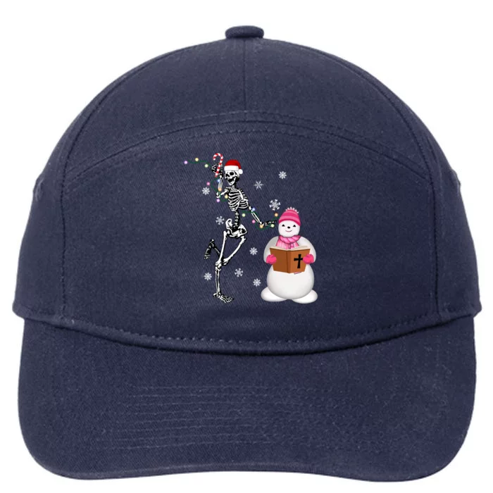 Christmas Christian Skeleton Dancing Xmas Snow Jesus Gift 7-Panel Snapback Hat