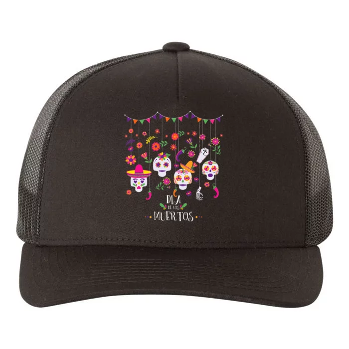 Colorful Calavera Skulls Celebration Mexican Holiday Yupoong Adult 5-Panel Trucker Hat