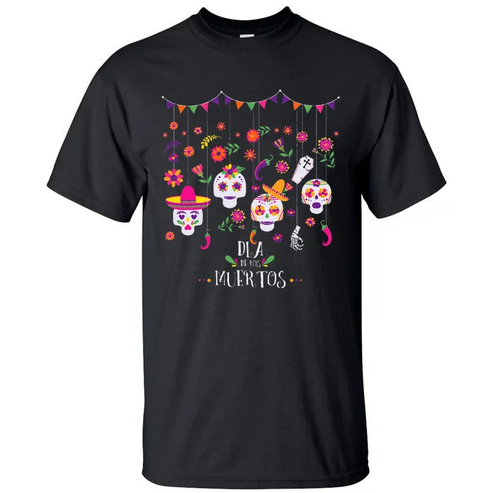 Colorful Calavera Skulls Celebration Mexican Holiday Tall T-Shirt