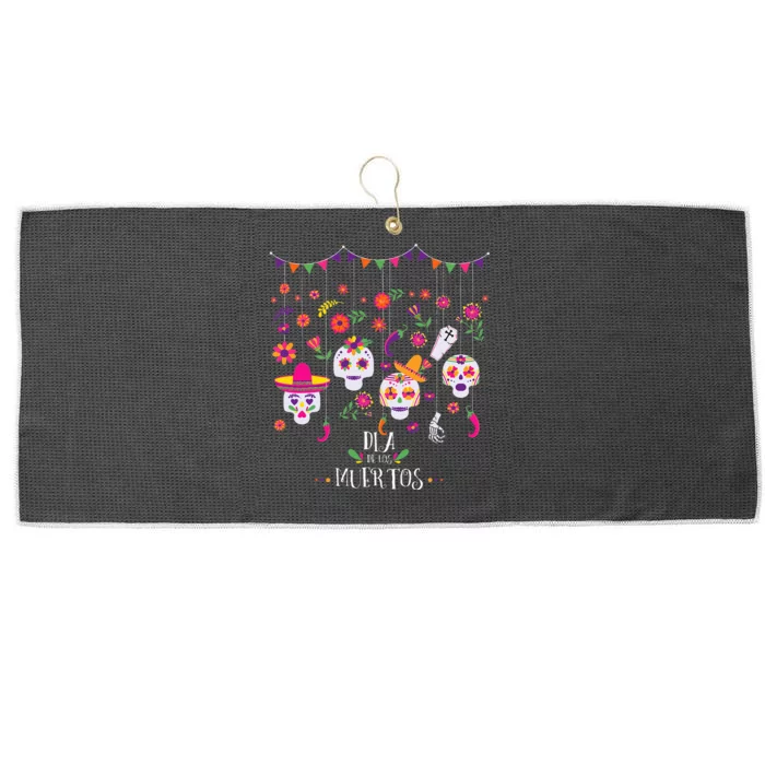 Colorful Calavera Skulls Celebration Mexican Holiday Large Microfiber Waffle Golf Towel