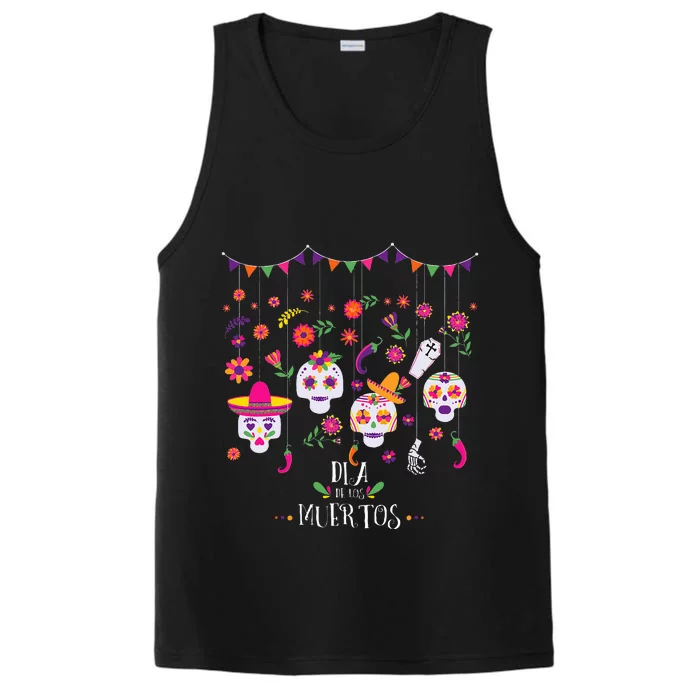 Colorful Calavera Skulls Celebration Mexican Holiday Performance Tank