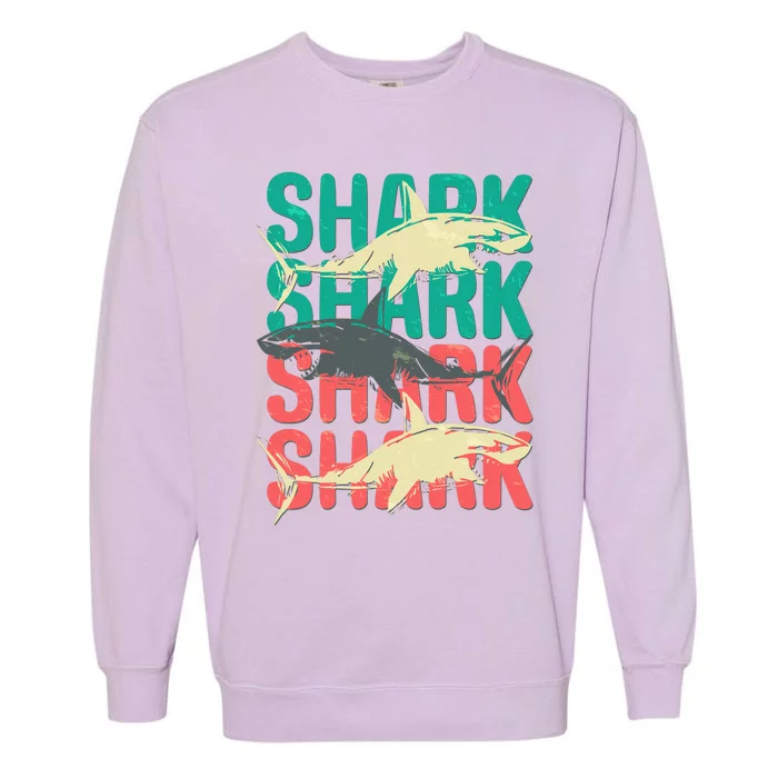 Cool Colorful Sharks Garment-Dyed Sweatshirt