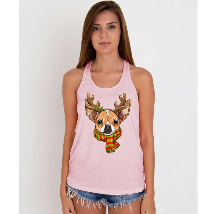 Chihuahua Christmas Santa Clause Dog Reindeer Xmas Dog Lover Gift Women's Knotted Racerback Tank