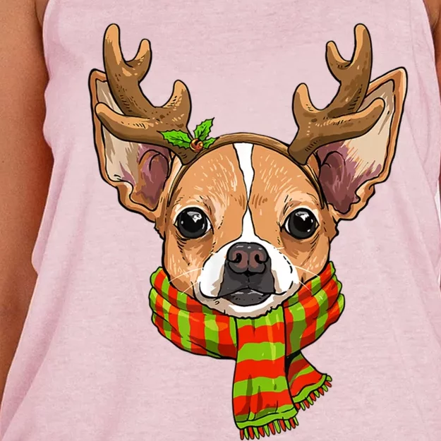 Chihuahua Christmas Santa Clause Dog Reindeer Xmas Dog Lover Gift Women's Knotted Racerback Tank