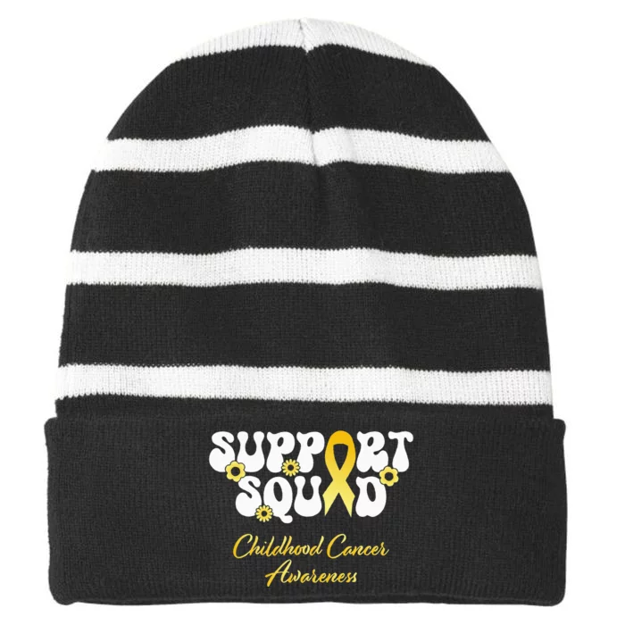 Childhood Cancer Support Squad Childhood Cancer Awareness Striped Beanie with Solid Band