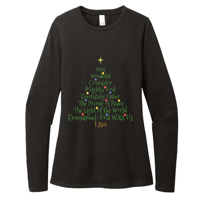 Christian Christmas Shirts Bible Names Of Jesus Tree Shaped Womens CVC Long Sleeve Shirt