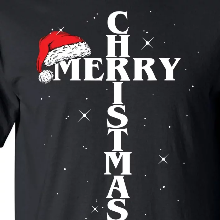 Christian Christmas Santa Hat Jesus Cross And Snow Tall T-Shirt