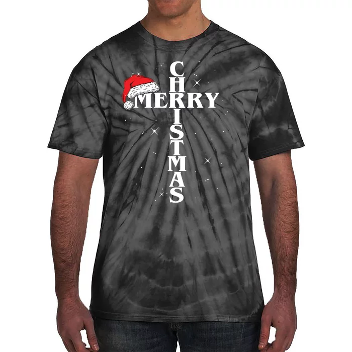 Christian Christmas Santa Hat Jesus Cross And Snow Tie-Dye T-Shirt