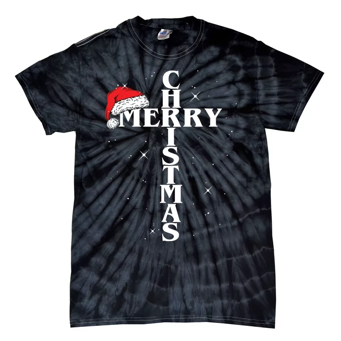 Christian Christmas Santa Hat Jesus Cross And Snow Tie-Dye T-Shirt