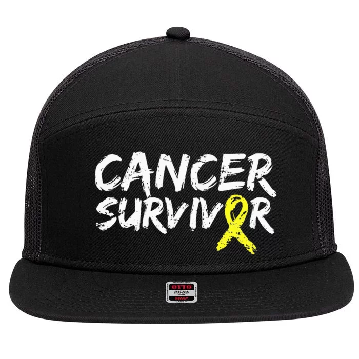 Childhood Cancer Survivor Yellow Ribbon Awareness Support 7 Panel Mesh Trucker Snapback Hat