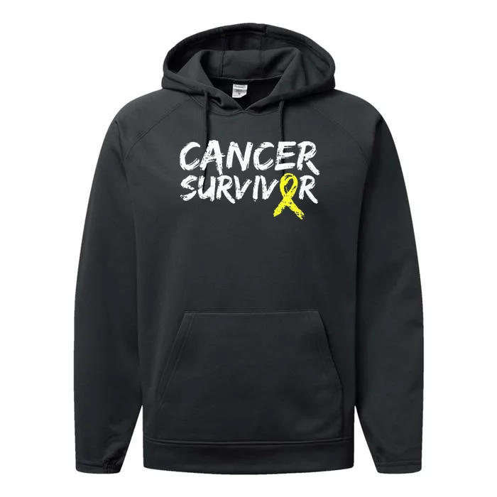 Childhood Cancer Survivor Yellow Ribbon Awareness Support Performance Fleece Hoodie