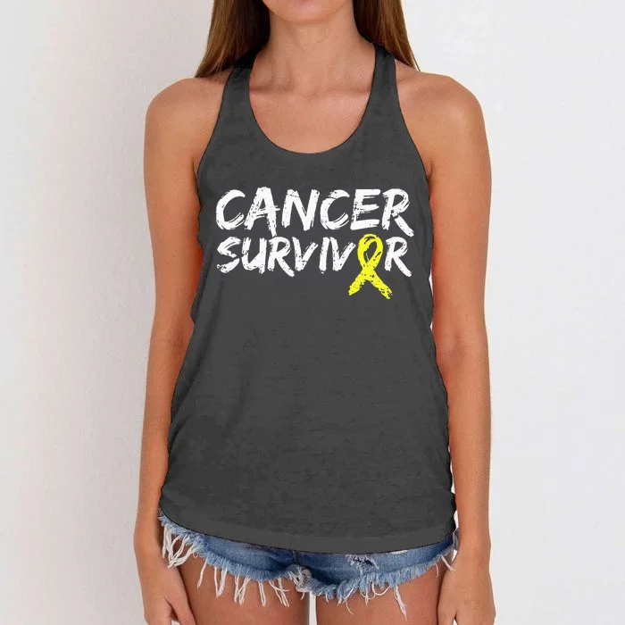 Childhood Cancer Survivor Yellow Ribbon Awareness Support Women's Knotted Racerback Tank