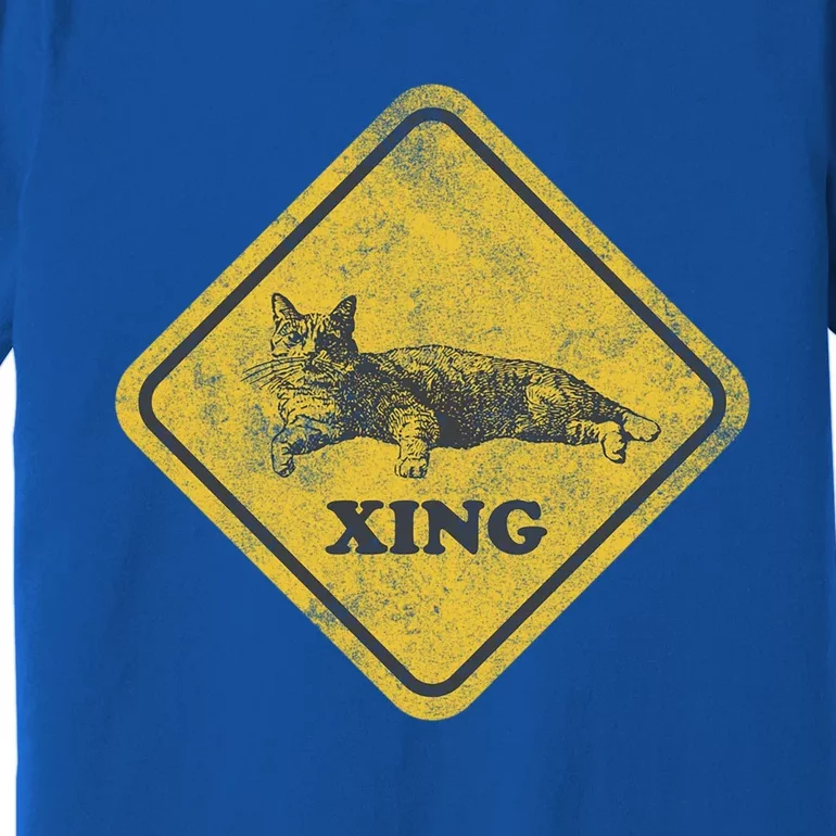 Cat Crossing Sign Lazy Cat Gift Premium T-Shirt