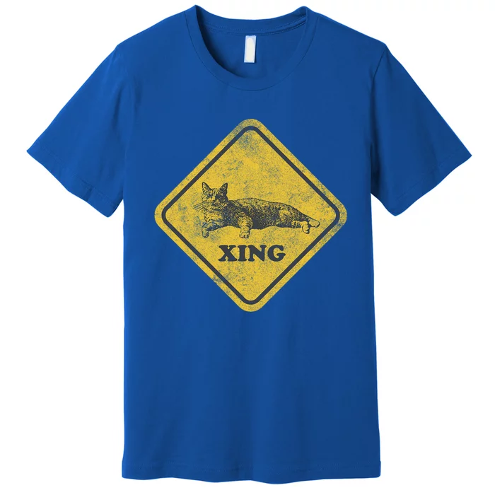 Cat Crossing Sign Lazy Cat Gift Premium T-Shirt