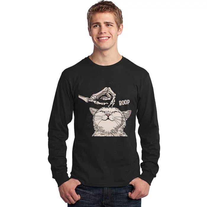 Cute Cat Skeleton Hand Boop Halloween Pet Women Tall Long Sleeve T-Shirt