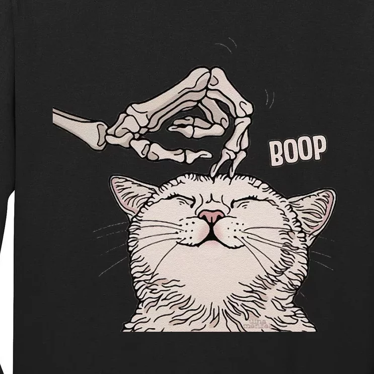 Cute Cat Skeleton Hand Boop Halloween Pet Women Tall Long Sleeve T-Shirt