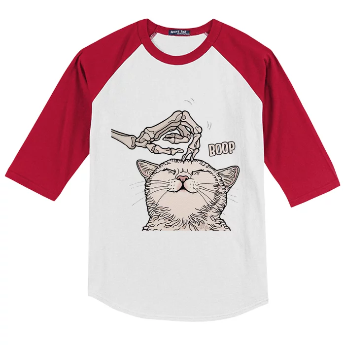 Cute Cat Skeleton Hand Boop Halloween Pet Women Kids Colorblock Raglan Jersey