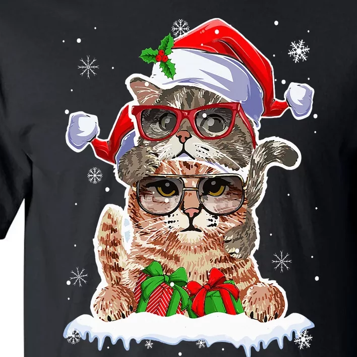 Cat Christmas Santa Cat Mom Cat Dad Cat Lover Merry Catmas Tall T-Shirt